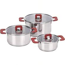 3-Piece Stainless Steel Space Saving Induction Cookware Set - Casserole With Stackable Lid Soft Touch Handle - 16/20/24 Cm 14.56 Inches - Stainless Steel - View 2