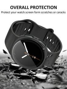手錶錶帶 + 手錶錶殼套組，相容於 Galaxy Watch 8 40mm 與 44mm。柔軟舒適休閒運動矽膠錶帶，防震耐刮硬 PC 錶殼與鋼化玻璃螢幕保護膜 2 合 1 手錶錶殼。易於佩戴，觸控靈敏。適合男女款智慧手錶錶帶與錶殼。 - 黑色 - 查看 6