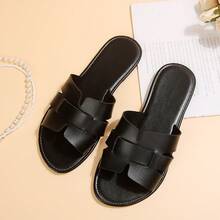 Wide Fit Korean Style Casual Open Toe Flat Sandals, Spring/Summer New Woven Roman Beach Sandals For Women - Black - View 5