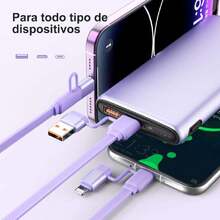 Cable USB C Retráctil 4 en 1, 100W Cable Tipo C Carga Rapida, Cable USB A USB C con /Android (morado),37498623 - Multicolor - Ver 5