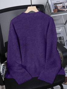 女士灰色圆领休闲针织毛衣 - Bold Plum - 查看 4