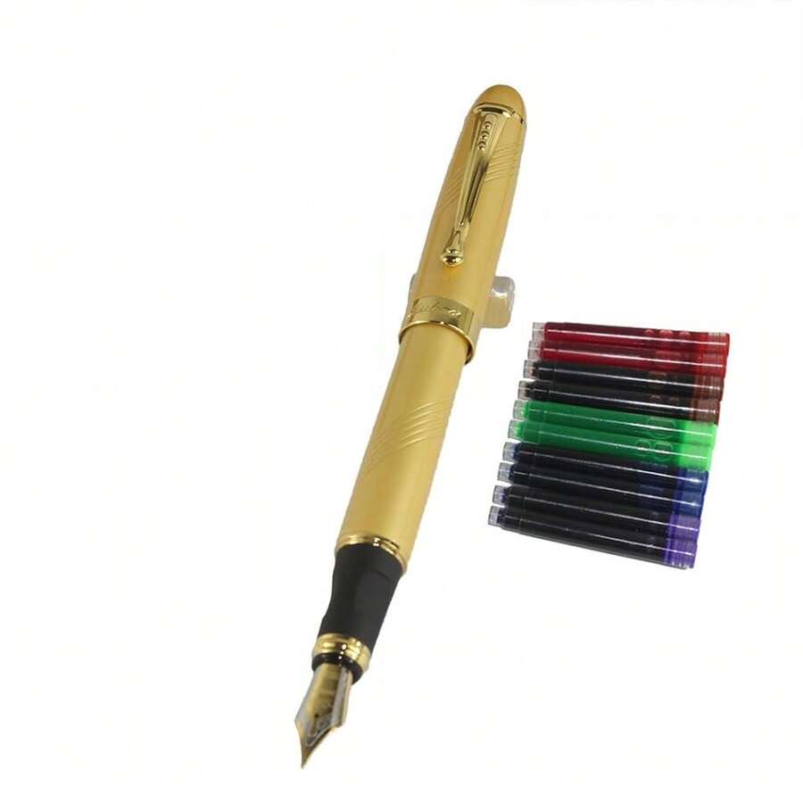 Gullor Jinhao 450 Normal Nib Fountain Pen Golden With 5 Color Ink Cartridges - Normal Nib-golden - View 1