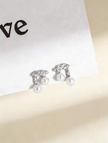 一对S925纯银音符造型耳环，镶嵌珍珠和锆石，优雅复古法式风格，适合日常、约会、派对、简约欧美风、亚洲优雅、中东奢华闪耀、复古欧式精致、职业女性、休闲外出、派对等各种场合。 - 音符 - 查看 2