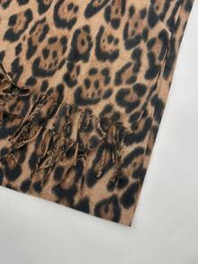 1pc Elegant Leopard Print Warm Narrow Scarf/Shawl, Cozy Animal Pattern, Winter - Khaki - View 7
