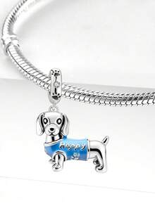 1 mặt dây chuyền hình chó Dachshund vui vẻ bằng bạc Sterling 925, thích hợp để làm vòng tay, lắc tay, trang sức tự làm và phụ kiện hàng ngày cho nữ, phù hợp cho các bạn gái đeo. - Chú chó Dachshund hạnh phúc - Xem 3