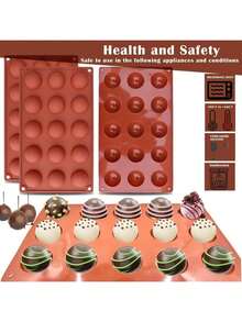 Molde de silicona antiadherente con 15 cavidades en forma de semiesfera, moldes de hornear pequeños para hacer chocolate, pasteles, gelatina, mousse, molde de silicona ideal para hacer en casa - Multicolor - Ver 7