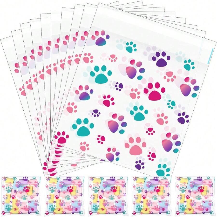 Pasimy - 200 bolsas de plástico para mascotas, bolsas de celofán autoadhesivas, transparentes para mascotas, suministros de fiesta temáticos para perros y mascotas, decoración (rosa transparente) - Azul claro - Ver 1