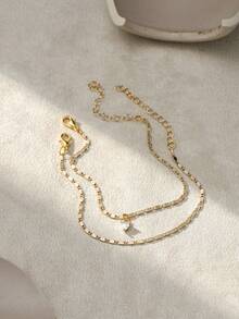 2pcs/Set Valentine's Day/Mother's Day Girl's Fashion Minimalist Heart-Shaped Copper Pendant Multilayer Bracelet Jewelry Gift