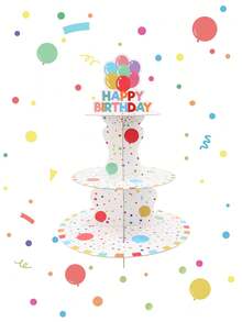 1 Set Colorful Polka Dot Paper Cake Stand, Happy Birthday Balloon Design Cupcake Stand, Birthday Party Dessert Display Rack, Baby Shower Party Home Holiday Party Restaurant Kitchen Decor, Home Decor, Birthday Cake Decorative Centerpiece, Birthday Party Supplies - Polka Dot Birthday - View 7