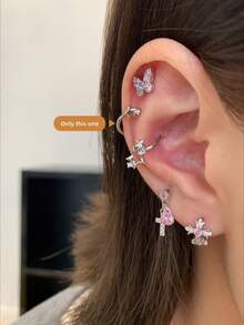 1件Y2K朋克星空螺旋316L不锈钢工业风耳钉，时尚女士礼物 - 銀色 - 查看 2