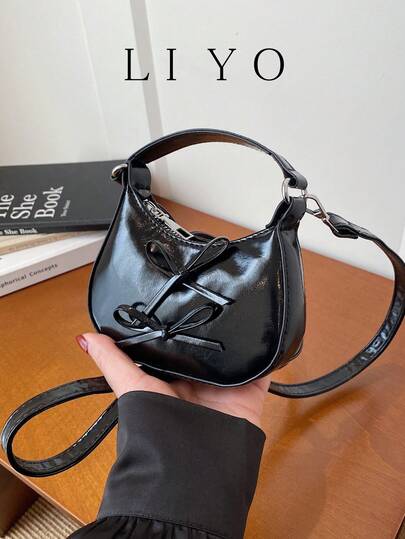 Women's Mini Handbag, Fashion Bow Decor Tote Bag, Stylish Versatile Crossbody Bag, Crescent Shaped