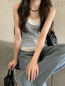 Sleeveless 2 In 1 Tank Top For Women, Summer - Light Grey - View 1