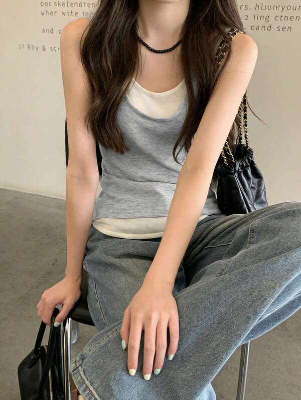 女士无袖二合一背心，夏季