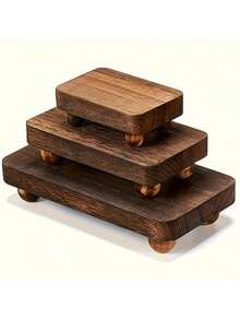 Base minimalista de madeira (1 peça), suporte simples de madeira para velas de aromaterapia com pés, suporte de madeira empilhável, organizador de mesa para decoração de sala de estar, banheiro e cozinha. - Castanho - Ver 1