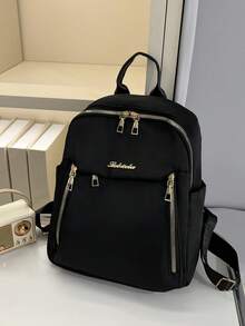 Women's Fashion Backpack, Large Capacity Casual Travel Backpack, Unisex Student Backpack, Solid Color Pocket Zipper Backpack, Travel Daily Bag, Women's Casual Student Backpack, Outdoor Leisure Backpack School Bag Bookbag - Black - View 4