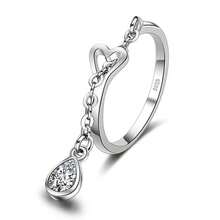 1枚小众高端925纯银合成锆石几何水滴流苏开口戒指，适合度假、派对、婚礼等场合。 - 銀色 - 查看 2