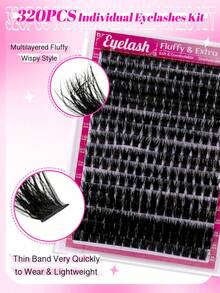 320pcs/Pack Single Cluster False Eyelashes Natural & Slim Style 30D+40D Mixed D Curl 9-16mm Reusable Single Cluster Eyelash Extension Kit With Glue, Adhesive And Sealer, Eyelashes, False Eyelashes, False Eyelash Clusters - Multicolor - View 2