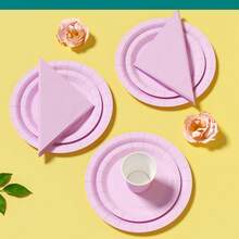 1 Set di forniture monouso per feste per 25 ospiti, inclusi piatti, tovaglioli, bicchieri di carta rosa e viola, adatti per compleanni, matrimoni, feste a tema, picnic in famiglia - Multicolore - Visualizzare 5