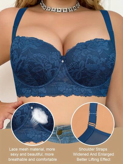 Ropa interior de mujer MIMILEMON azul talla grande con aro, sin costuras, simple y transpirable