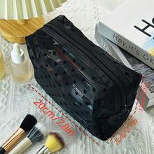Heart Print Makeup Bag, Large Capacity Grid Toiletry Organizer, Cute Quilted Cosmetic Bag For Women & Girls, Travel Essential Storage Pouch - màu đen - Xem 2