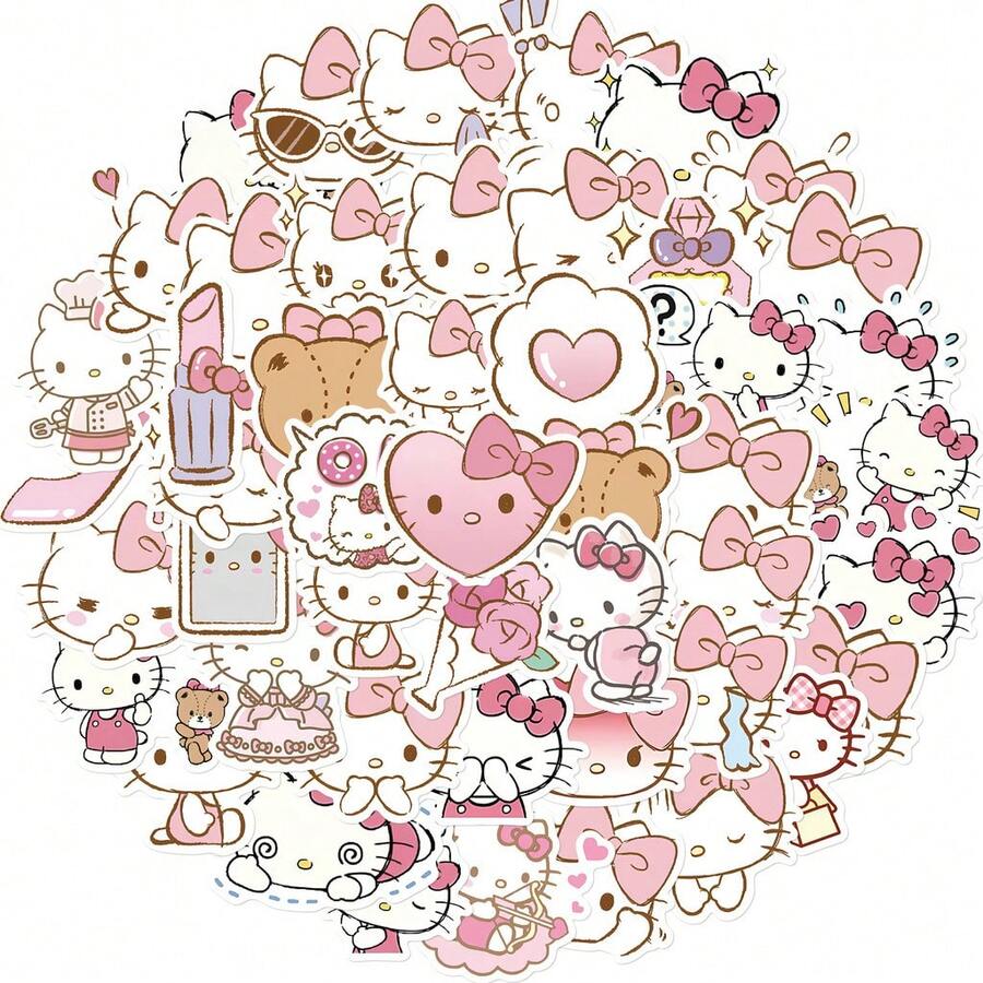 Sanrio 50 Pcs/Set Girlish Pink Kitten Cartoon Stickers - Cute Graffiti Embellishments For DIY Projects On Water Bottles, Notebooks & Electronics - 50PCS - View 1
