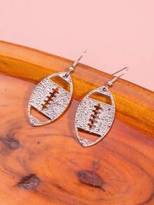1pc Minimalist Design Hollow Football Pendant Women Earrings, Elegant & Chic - Silver - View 3