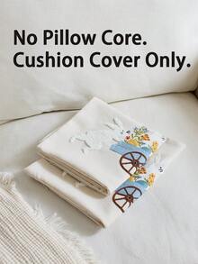 1pc Easter Bunny Embroidered Pillow Cover, Spring Floral Cushion Cover, Suitable For Indoor Decor, Spring/Summer Pillowcase, Pillow Insert Not Included - Multicolor - View 3