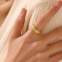 1 pieza Anillo de dedo índice cuadrado geométrico simple de acero inoxidable, joyería de moda, anillo de mujer, adecuado para uso diario - Multicolor - Ver 2