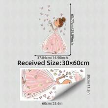1张公主主题儿童卧室墙贴，卡通女孩身穿粉色连衣裙，手捧鲜花和爱心，适合婴儿房/游戏室DIY家居装饰墙贴 - 彩色 - 查看 13