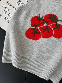 1 pieza Camiseta sin mangas de mujer con bloque de color y gráfico lindo de tomate, jersey de punto, top de chaleco dulce y elegante - Gris Claro - Ver 7