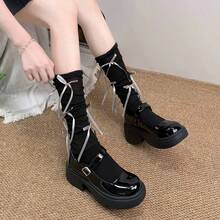 Thin Bowknot Gray Leg Warmers For Women, Sweet Lace Ruffle Cuff Mid-Calf Socks, Spring/Summer - Multicolor - View 11