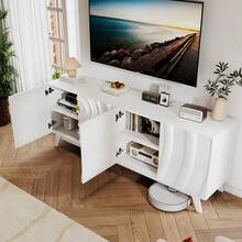 HWB TV Stand With 2 Storage Cabinet For Living Room, Large Entertainment Center With Wave-Patterned Design, Console Table With Ajustable Shelf For 55"-75" TV For Furniture Set-White - trắng - Xem 4
