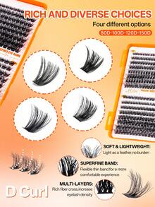 480/640/320 片 D 卷度假睫毛，大容量 DIY 假睫毛套装，适合初学者，持久耐用，混合单根假睫毛款式，DIY 假睫毛簇，轻松在家打造迷人双眸，美妆必备，大容量假睫毛套装，适用于角色扮演、婚礼、晚宴、舞台妆等场合。 - D - 查看 5