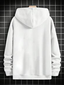 Sudadera Con Capucha Casual Minimalista Con Estampado De Cruz Y Cordón, Con Bolsillo, De Vuelta Al Colegio, Para Otoño E Invierno, Parte Superior De Manga Larga Para Hombres - trắng - Xem 5