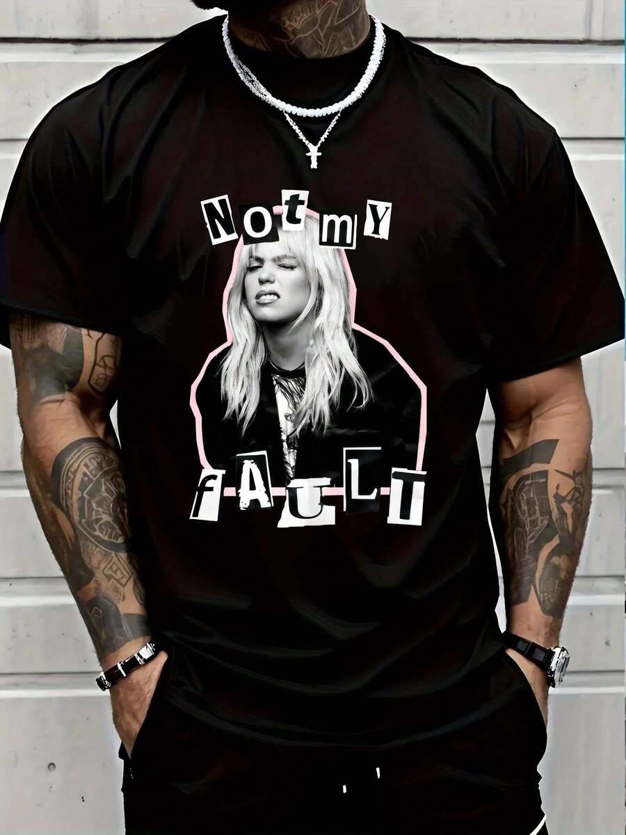 100% Cotton Not My Fault Pink Hair Woman T-Shirt Round Neck Short Sleeve Streetwear Fashion Breathable Homme Soft Unisex Designer Clothes For Women Casual Clothes - 黑色 - 查看 1