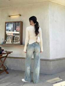 Versatile | Chic | Autumn/Winter Women's Distressed Denim Jeans - Light Wash - View 4