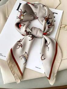 1条女士奢华复古链条印花27.6英寸方巾，百搭时尚配饰头巾，适合日常佩戴和夏季海滩度假 - 乳白色 - 查看 2