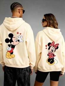 Disney 1pc Mickey Valentine's Day Printed Heavyweight Long-Sleeved Hooded Sweatshirt, Perfect For Autumn And Winter, Versatile And Casual, Suitable For Any Occasion - 男款 - 查看 1