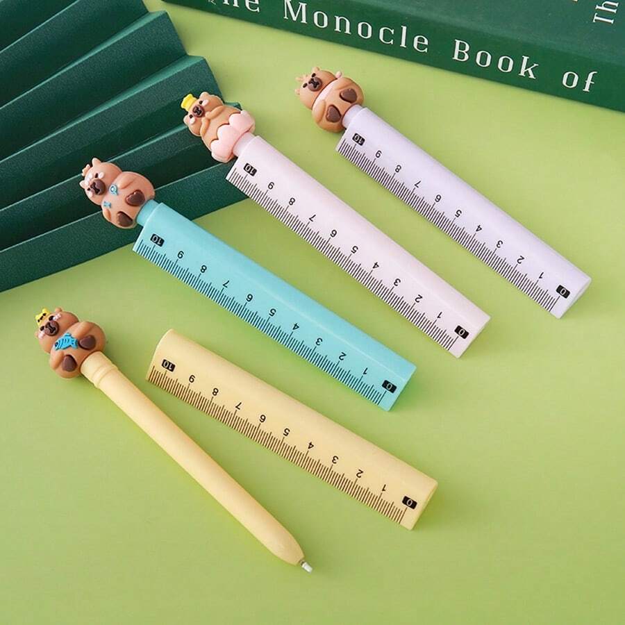 1pc Capybara Neutral Pen - Built-In Ruler, 0.5mm Tip, Black Quick-Drying Ink, Student Writing Tool, Creative Stationery, Measuring Tool, School & Office Supplies, Back To School Essential - Black - View 1