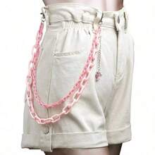 ROMWE Kawaii 1pc Sweet And Cool Dual-Layered Pink Acrylic Strawberry-Shaped Ladies' Pants Chain School Valentines - Pink - View 4