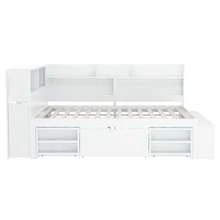 Children's Bed, 140 X 190 Cm, Single Bed, Multifunctional Children's Bed With Drawers And Shelves, Large Storage Space, Slatted Base, Mattress Not Included, White. - White Plywood - View 2