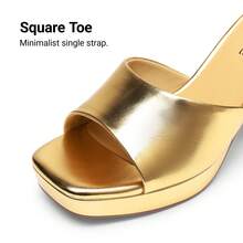 Women Minimalist Open Toe Heeled Mule Sandals Slip On, Thick Heel Casual High Heel Sandals For Outdoor Spring/Summer - Vàng - Xem 6