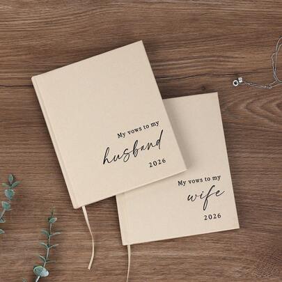 Elegant Wedding Vow Books His And Hers - 2 Packs 2026 Year His & Hers Book - Linen Hardcover Bride And Groom Notebook For Ceremony Vows - Bookmark & Lined Pages - Renewal & Wedding Must Haves