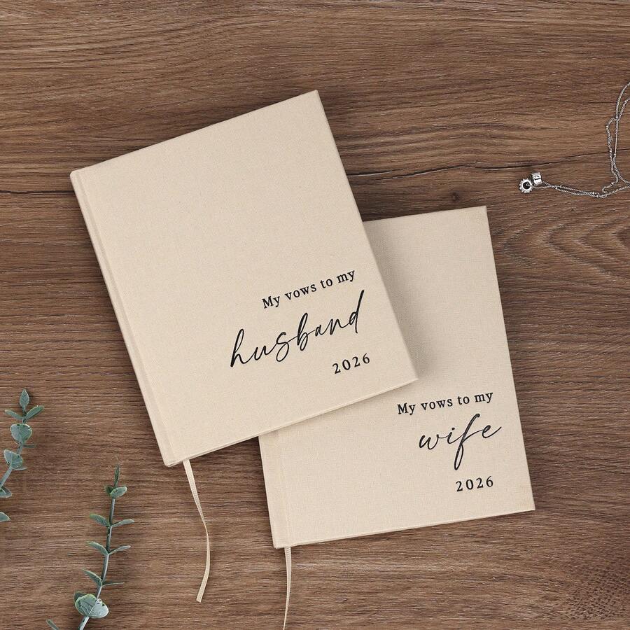 Elegant Wedding Vow Books His And Hers - 2 Packs 2026 Year His & Hers Book - Linen Hardcover Bride And Groom Notebook For Ceremony Vows - Bookmark & Lined Pages - Renewal & Wedding Must Haves