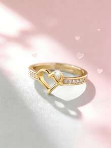 1pc Romantic Heart Shaped Cubic Zirconia,Women Ring ,Copper Open Ring For Women, Personalized Women Jewelry, Daily Wear Accessories, Gift For Girlfriends/Best Friends ,Anniversary/Valentine's Day Gift