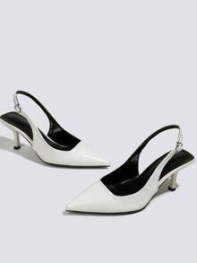 Women's White Fashion Pumps, 7cm Thin Stiletto High Heels, Pointed Toe Slingback Sandals, Formal Party Wedding Heels - White - View 3