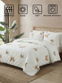 三件套花卉印花四面荷叶边床上用品套装（1个床裙+2个枕套，不含枕芯），柔软亲肤，适合日常使用，适用于卧室、主卧、客房，四季皆宜。 - 彩色 - 查看 7