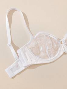 WINGSLOVE 女士性感蕾丝刺绣无衬垫钢圈透明半罩杯文胸 - 白色 - 查看 8