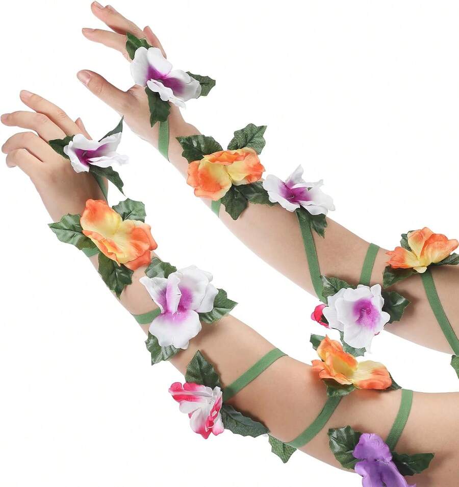 Jeere 2 Pcs Festival Flower Arm Wraps Handmade Women'S Fairy Renaissance Costume Accessories For Adult Woman Festival Cosplay Accessories - đen - Xem 1