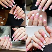 60 Pcs White French Tip Press On Nails, Medium Square Fake Nails, Toe Nail Press On, Glossy Glue On Acrylic Full Cover False Nail For Women Manicure - Follow Your Heart - Xem 2